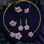 GODKI Fashion 3-Tone Multicolor Interval Luxury Bridal Wedding Flower Cubic Zirconia Necklace Ring Bracelet Earring Jewelry Set